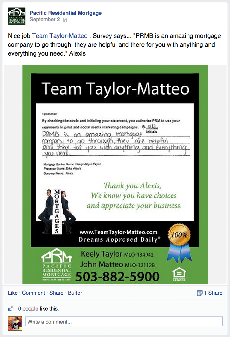 Client Testimonial Mortgage Social Media Post Idea