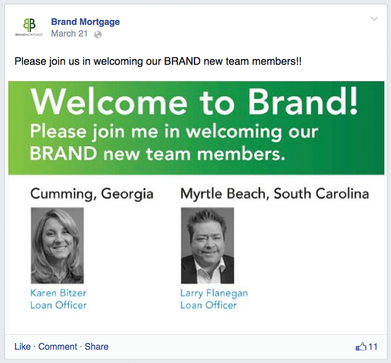 New Employee Mortgage Social Media Post Idea