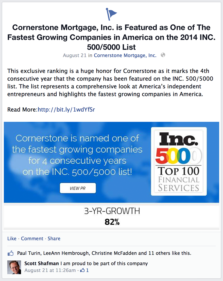 Company Milestones / Rankings Mortgage Social Media Post Idea